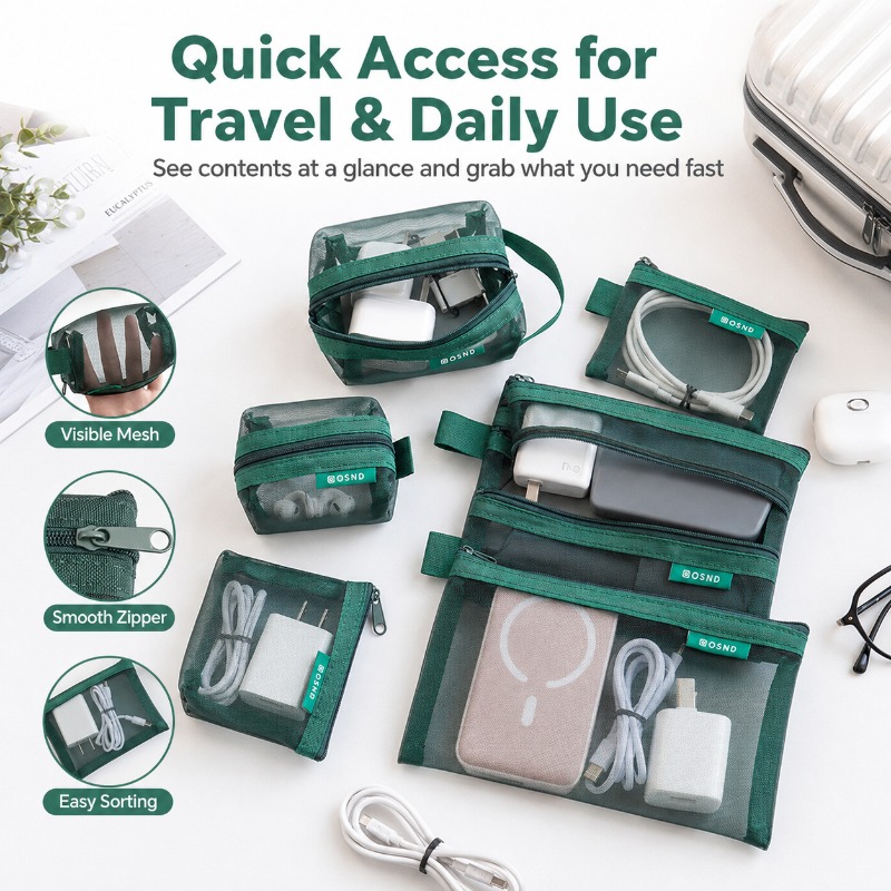 6PCS Portable Mesh Tech Access - Tech Accessories Travel Organizer Pouch recension och pris