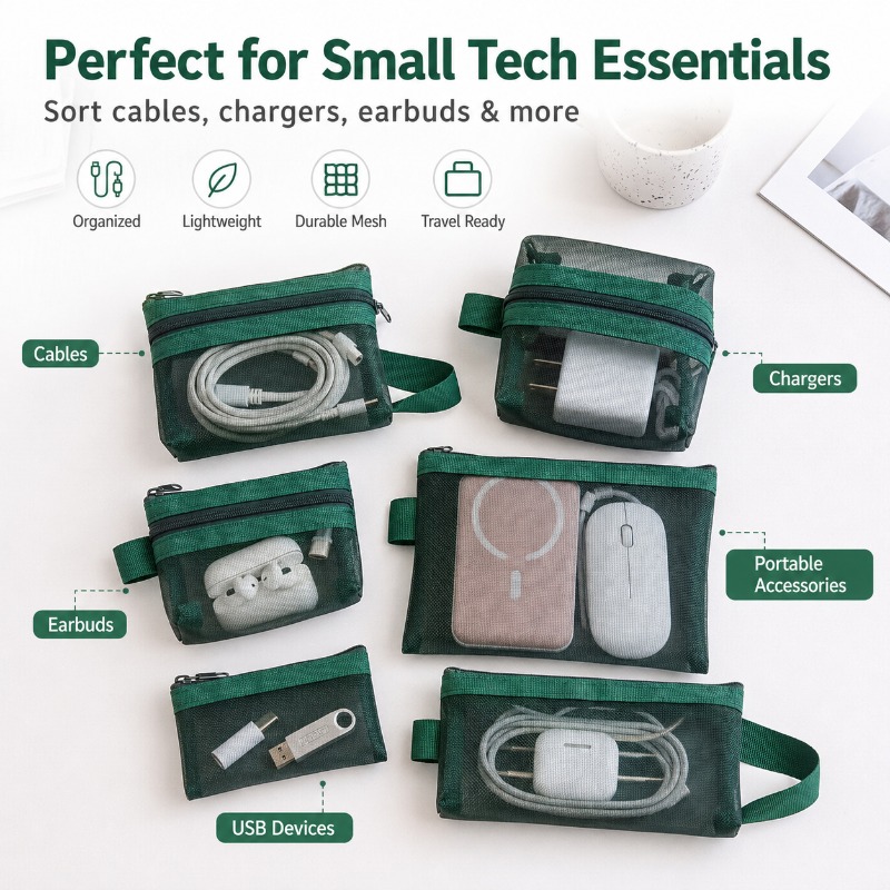 6PCS Portable Mesh Tech Access - Tech Accessories Travel Organizer Pouch recension och pris